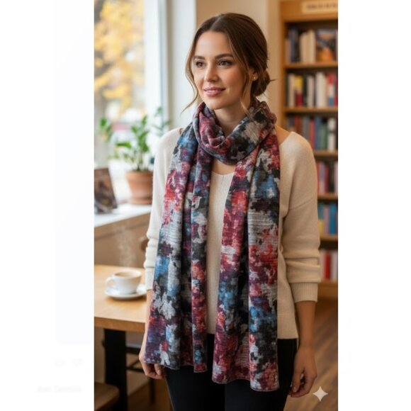 Pure Amici Scarf Floral Super Soft Long Blue Pink Red Gray NWT - Picture 1 of 6
